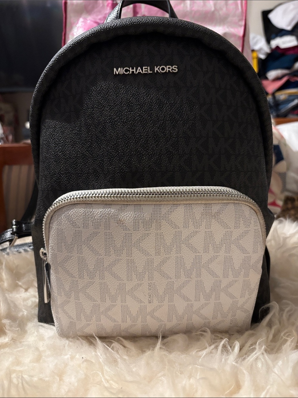 Michael Kors Black Backpack with Light Gray Front Pocket